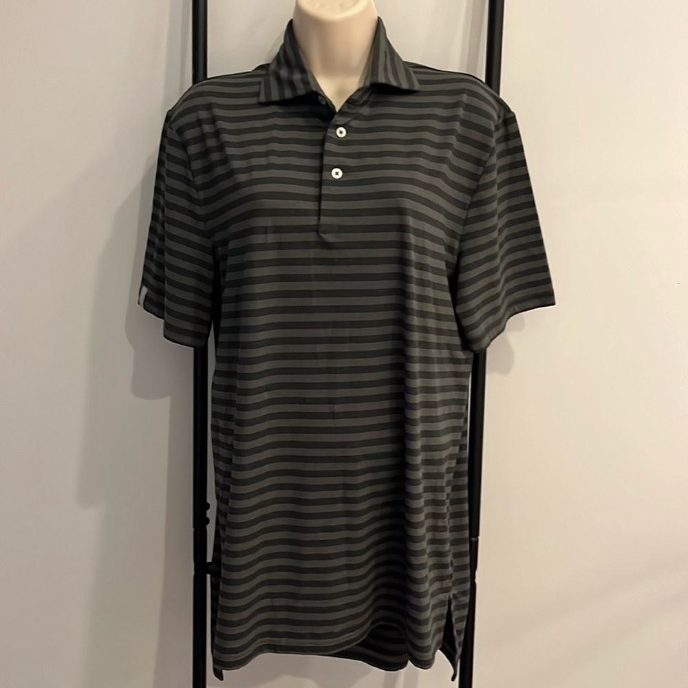 RLX Ralph Lauren Polo Shirt Mens Gray/Black Striped Short Sleeve Wicking Size S